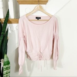 express balloon sleeves lace up front pink sweater
